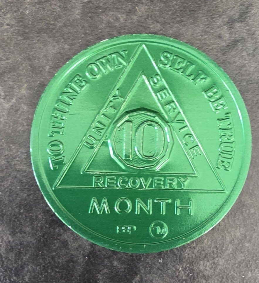 10 Month AA Green Sobriety Chip